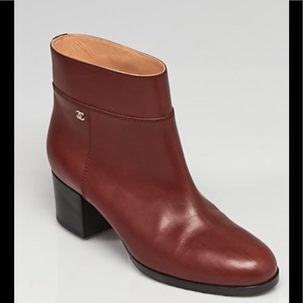 CHANEL Brown Leather Short Booties